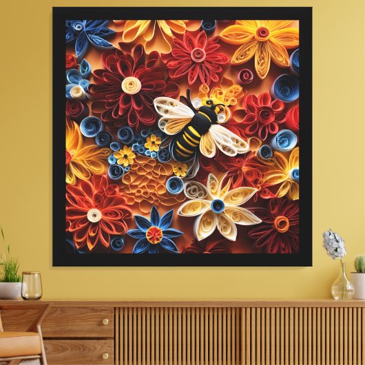 Paper Quilling Design Bee surrounded by Flowers Leinwanddruck (Insitu (Wohnzimmer))