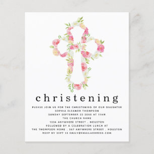 PAPER Rosa Blumen Kreuz Tauf Einladung Flyer
