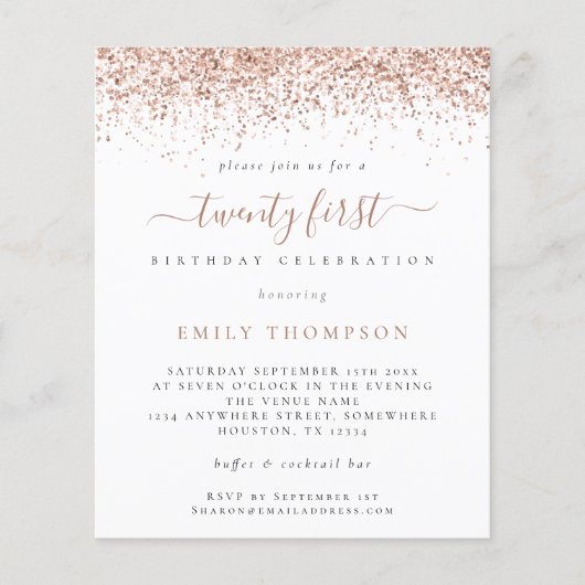 PAPER Rose Glitter Girly 21st Party Einladung Flyer (Vorne)