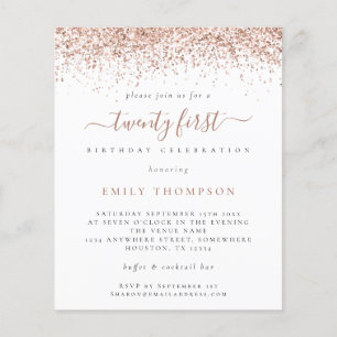 PAPER  Rose Glitter Girly Einladung zum 21. Geburt Flyer
