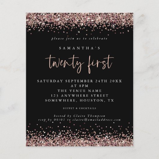 PAPER Rose Gold Glitter Black 21st Party Flyer (Vorne)