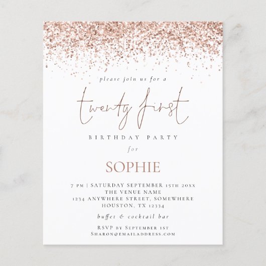 PAPER Rose Gold Glitzer Einladung 21. Party Flyer (Vorne)