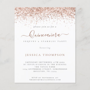 PAPER Rose Gold Glitzer Quinceañera Einladung Flyer