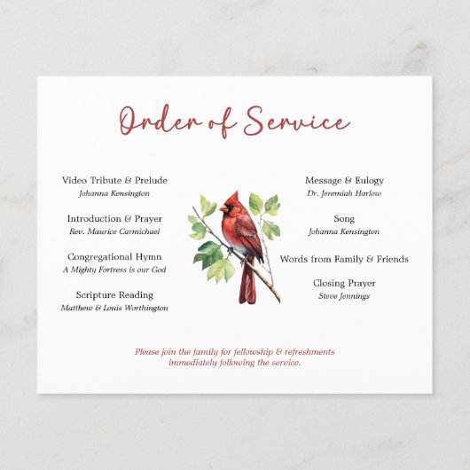 PAPER Roter Kardinal Gedenkprogramm Beerdigung Flyer (Hinten)