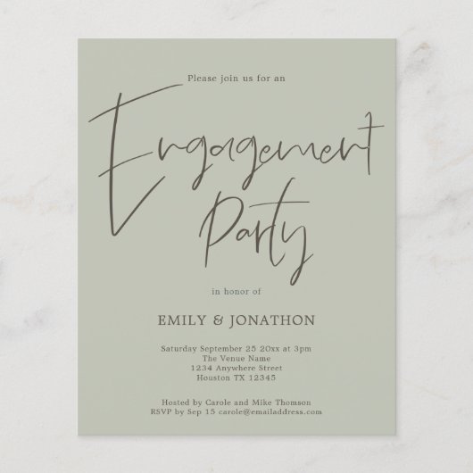 PAPER Script Engagement Party Sage Green Einladung Flyer (Vorne)