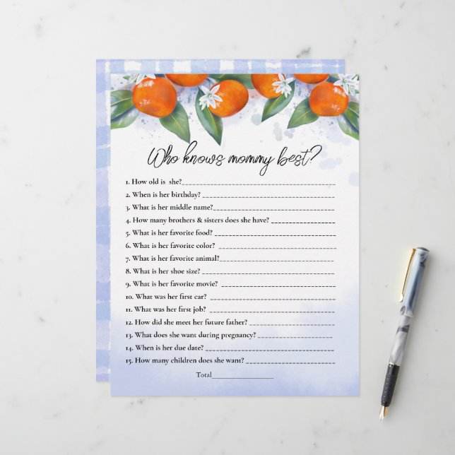 Paper Sheet game "Wer kennt Mama am besten?" (Vorderseite/Rückseite Beispiel)