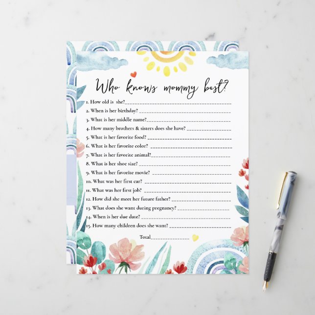 Paper Sheet Game Wer kennt Mama am besten? (Vorderseite/Rückseite Beispiel)