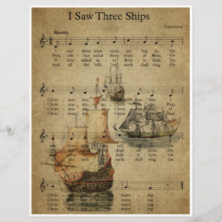 Paper Sheet Music Art - Ich habe drei Schiffe gese