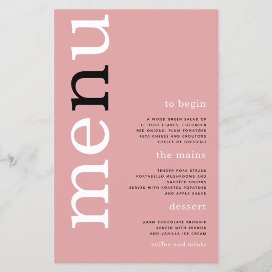 PAPER Simple Dusty Rose Typografy Wedding Menu Flyer (Vorne)