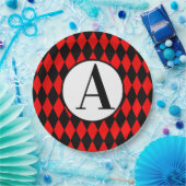 Paper Teller 9" BLACK & RED HARLEQUIN MONOGRAMM (Party)
