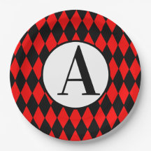 Paper Teller 9" BLACK & RED HARLEQUIN MONOGRAMM