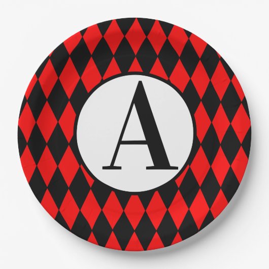 Paper Teller 9" BLACK & RED HARLEQUIN MONOGRAMM (Vorderseite)