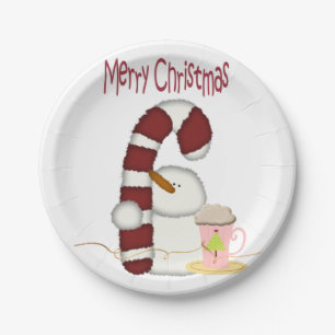 Paper Teller, Frohe Weihnachts-Snowman Cappuccino Pappteller
