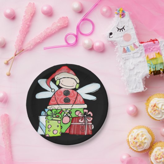 Paper Teller, Frohe Weihnachtsangel Santa Black Pappteller (Party)