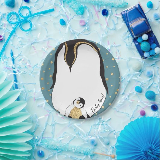 Paper Teller "Gold Baby & Mommy Penguins Blue" (Party)
