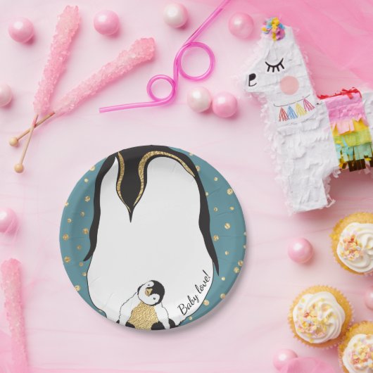 Paper Teller "Gold Baby & Mommy Penguins Blue" (Party)