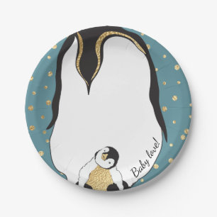 Paper Teller "Gold Baby & Mommy Penguins Blue"
