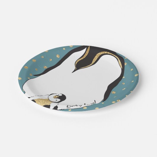 Paper Teller "Gold Baby & Mommy Penguins Blue" (Schrägansicht)