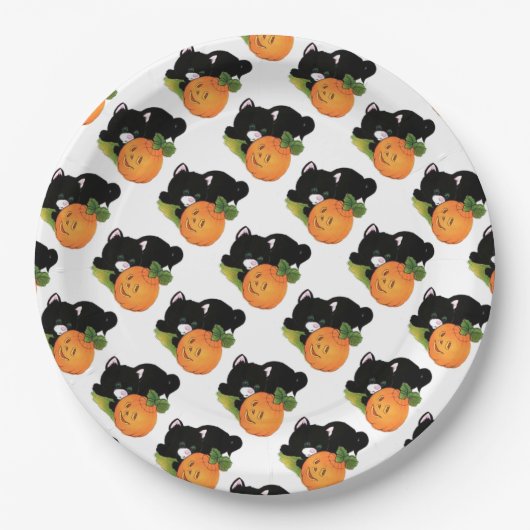Paper Tellers 9"/Black Cat und Pumpkin Pappteller (Vorderseite)