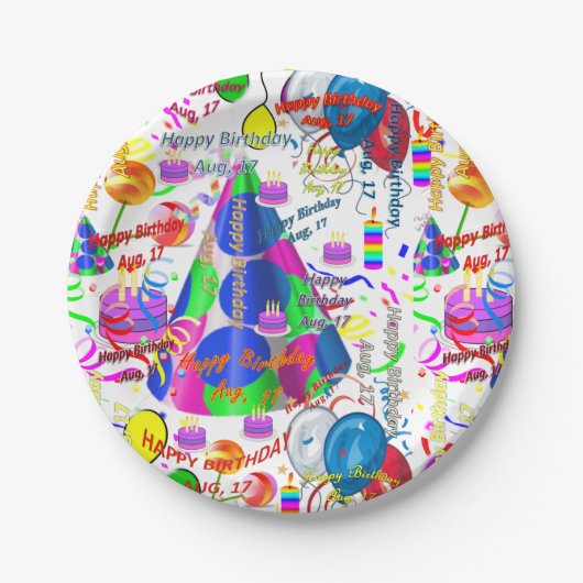 Paper Tellers August, 17 Geburtstag Pappteller (Vorderseite)