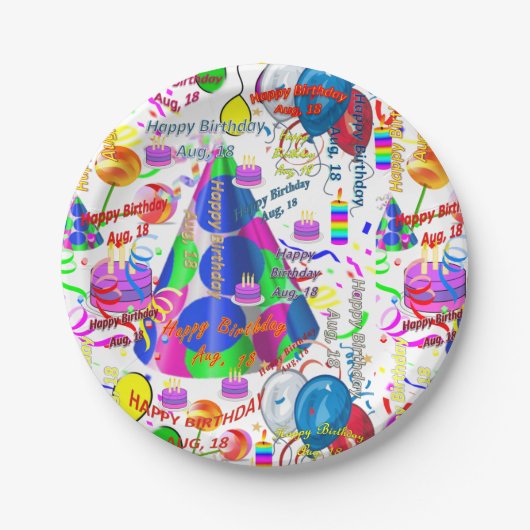 Paper Tellers August, 18 Geburtstag Pappteller (Vorderseite)