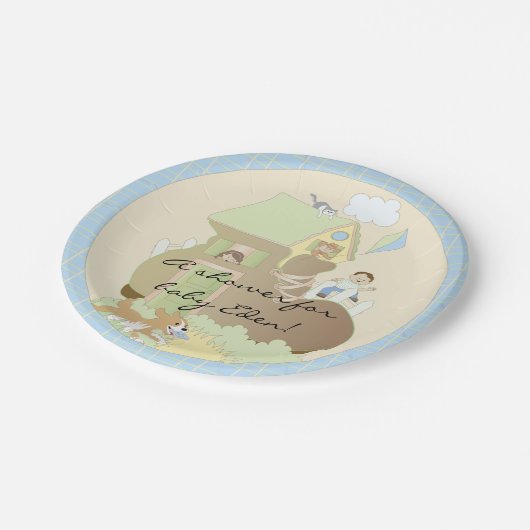 Paper Tellers Babydusche "Blue Build-a-Library" Pappteller (Schrägansicht)