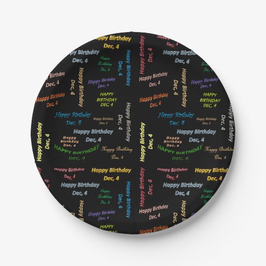 Paper Tellers Dezember, 4 Geburtstag Pappteller (Vorderseite)