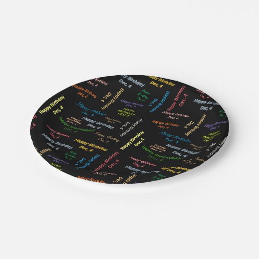 Paper Tellers Dezember, 4 Geburtstag Pappteller (Schrägansicht)