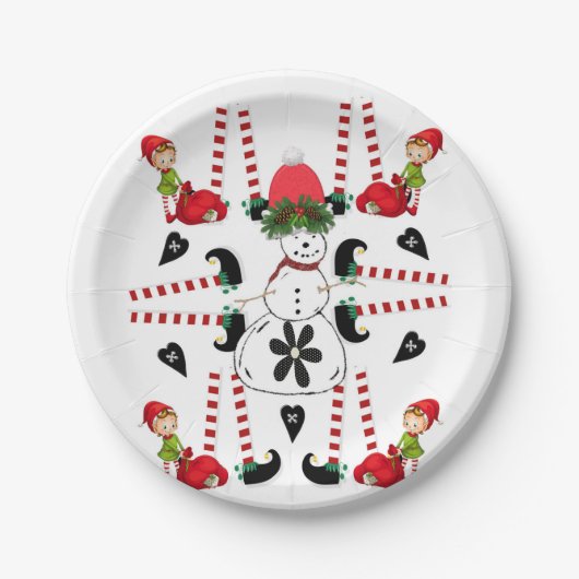 Paper Tellers, Frohe Weihnachts-Schneemann Elf Pappteller (Vorderseite)