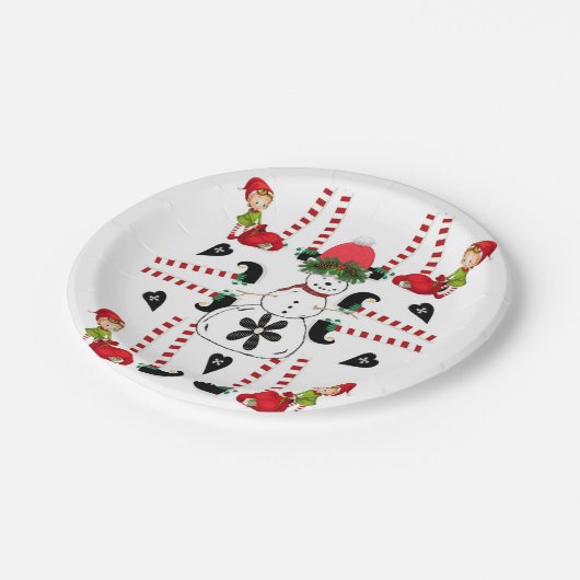Paper Tellers, Frohe Weihnachts-Schneemann Elf Pappteller (Schrägansicht)