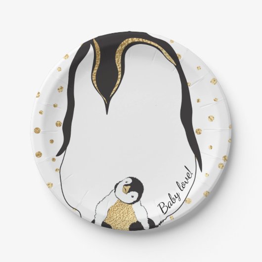 Paper Tellers "Gold Baby & Mommy Pinguins" Pappteller (Vorderseite)