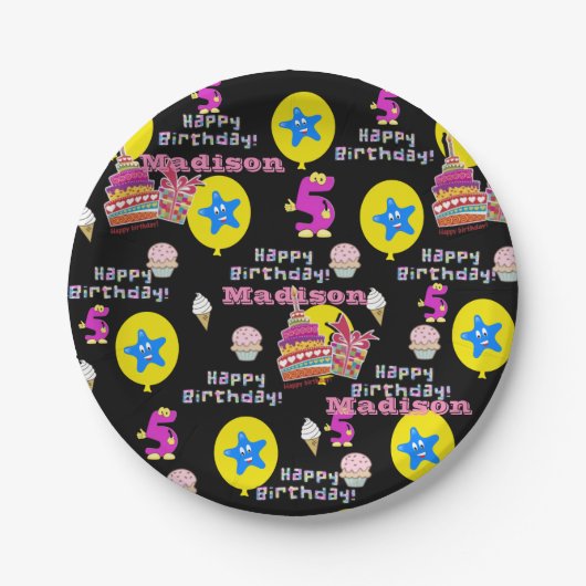 Paper Tellers, Happy 5th Birthday #5 Balloons Pappteller (Vorderseite)