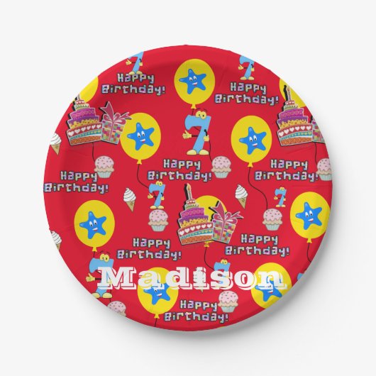 Paper Tellers, Happy 7th Birthday #7 Balloons Pappteller (Vorderseite)
