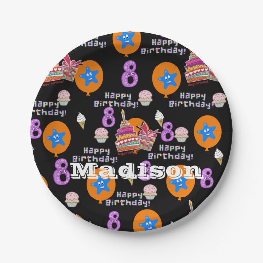 Paper Tellers, Happy 8. Geburtstag #8 Balloons Pappteller (Vorderseite)