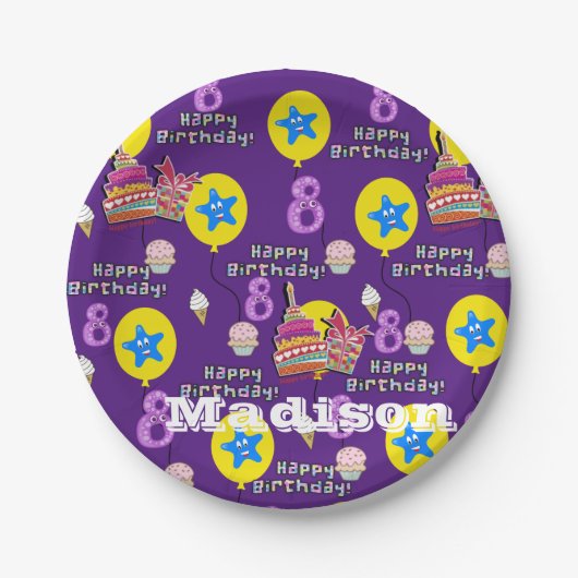 Paper Tellers, Happy 8. Geburtstag #8 Balloons Pappteller (Vorderseite)