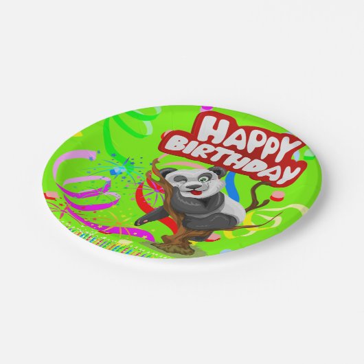 Paper Tellers, Happy Birthday Panda Bear Confetti Pappteller (Schrägansicht)