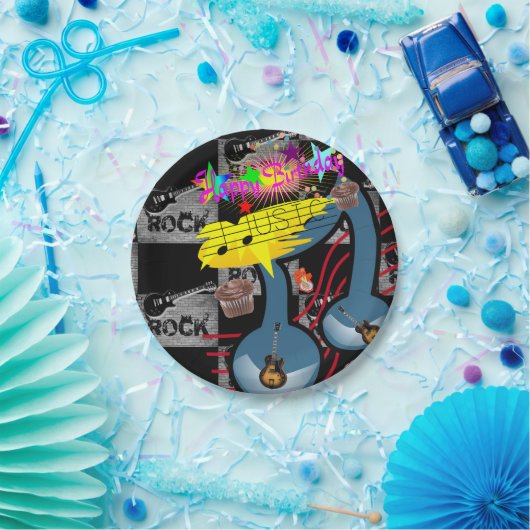 Paper Tellers, Happy Birthday Rock Music Gitarre Pappteller (Party)