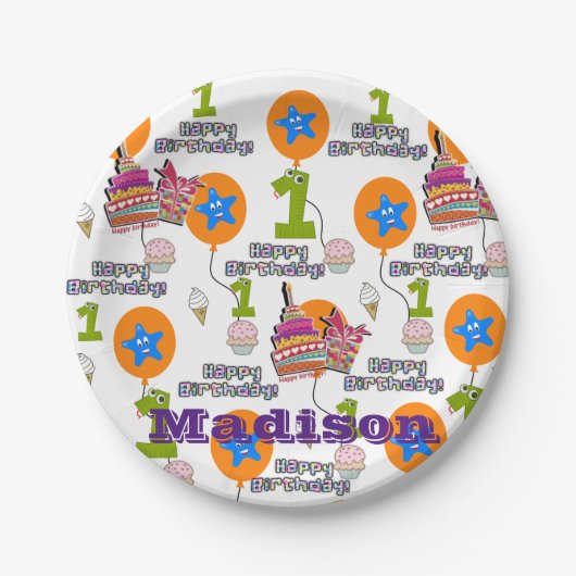 Paper Tellers, Happy First Birthday #1 Balloons Pappteller (Vorderseite)