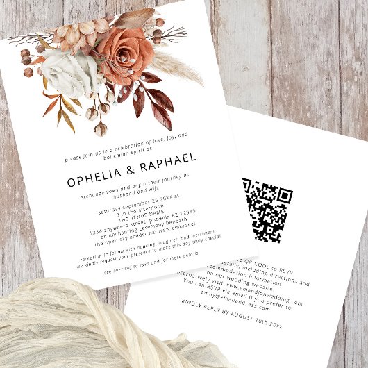 PAPER Terracotta Florals QR Code Bohemisch Wedding Flyer
