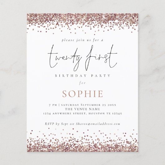 PAPER Trendy Rose Gold Glitzer 21. Party Einladung Flyer (Vorne)
