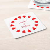 Paper Untersetzer - Circle of Red Hearts with Name (angewinkelt)