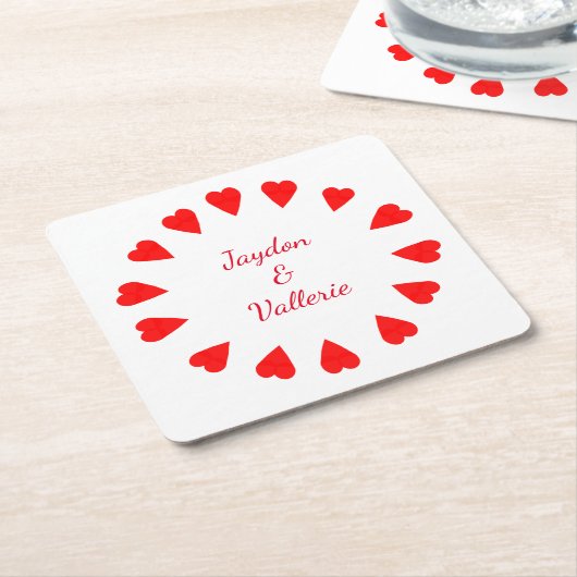 Paper Untersetzer - Circle of Red Hearts with Name (angewinkelt)