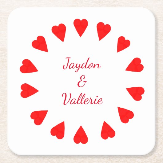 Paper Untersetzer - Circle of Red Hearts with Name (Vorderseite)