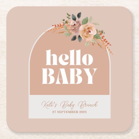 Paper Untersetzer, Hello Baby, Boho Modern Baby Sh Rechteckiger Pappuntersetzer (Vorderseite)