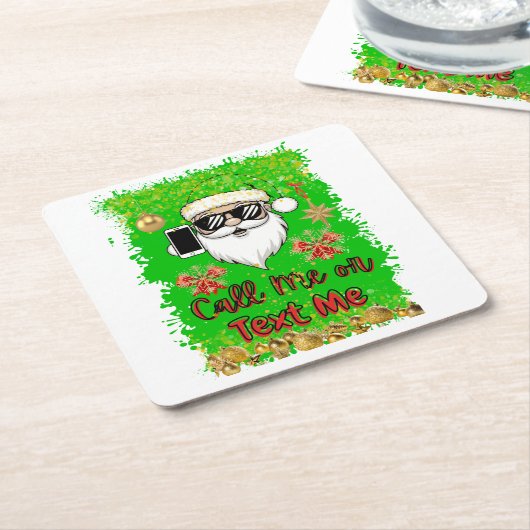 Paper Untersetzer Square Funny Santa Call Me Text (angewinkelt)