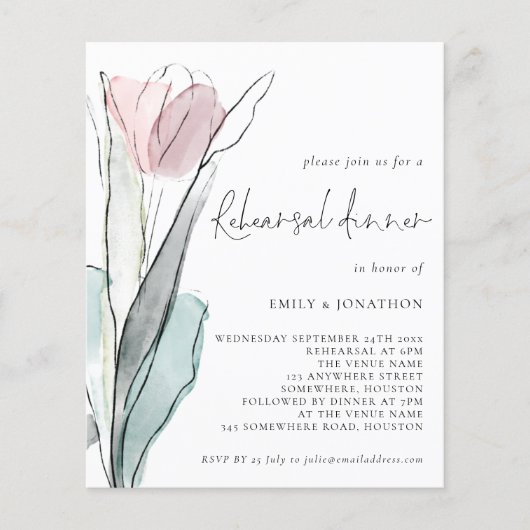 PAPER Wasserfarbe Tulip Hochzeit Probe Abendessen Flyer (Vorne)