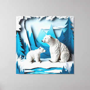 Papercraft-Szene mit Eisbären in blauer arktischer Leinwanddruck