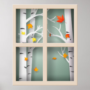 Papercut Aspen Trees im Herbstfenster Poster