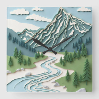 Papercut-Berg-Design Quadratische Wanduhr