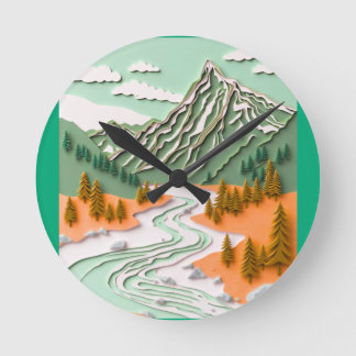 Papercut-Berg-Design Runde Wanduhr